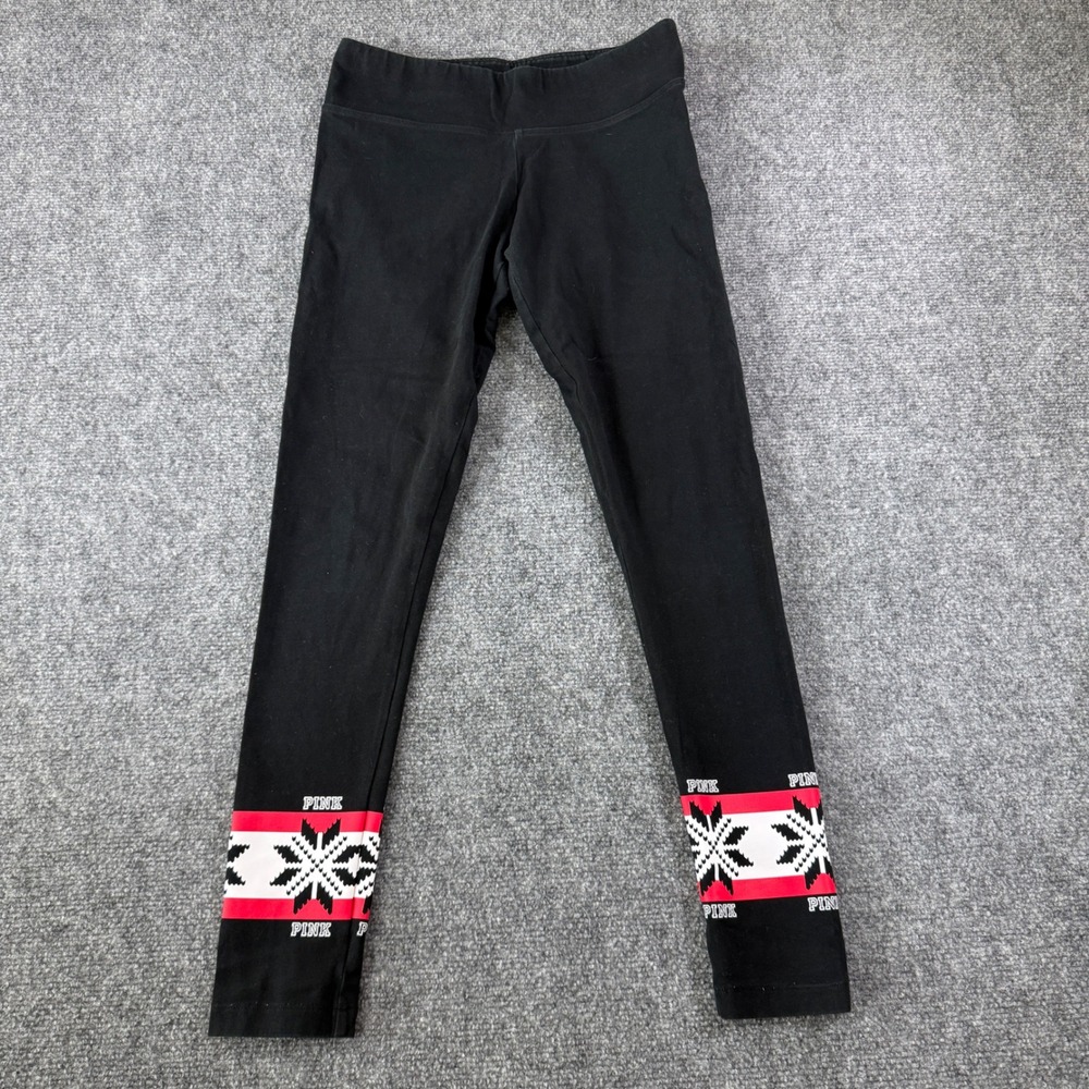 PINK Victoria's Secret Yoga Leggings Women Small Black Snow‎ flake Activewear